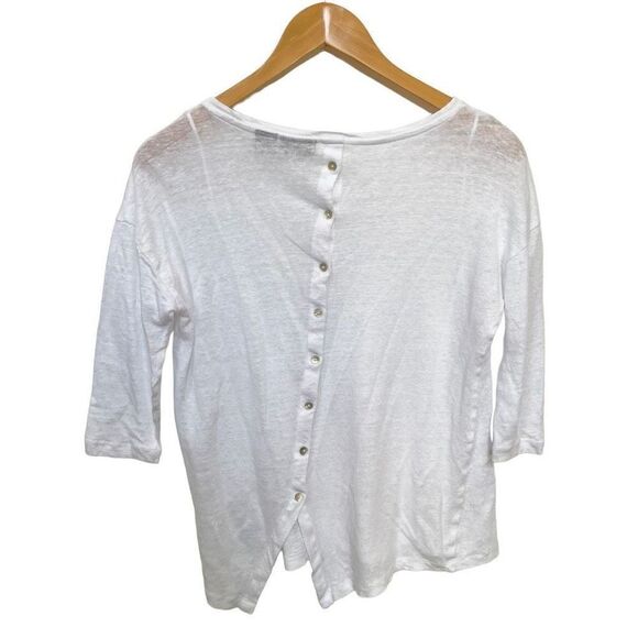 Tahari 100% Linen Button Back Blouse Half Sleeve White Coastal Breezy size S - Picture 1 of 12